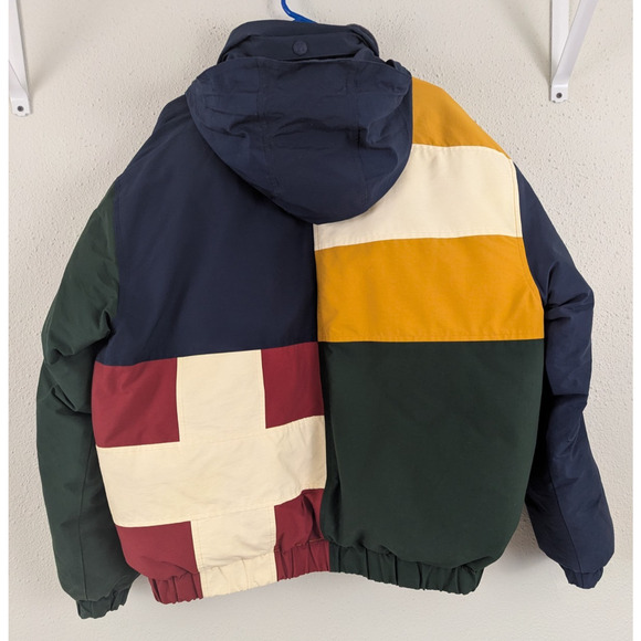 Vintage Tommy Hilfiger sz L Puffer Coat Jacket color block hoodie zips HU - Picture 6 of 14